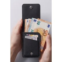 Luvo %100 Gerçek Deri El Yapımı 3 Bölmeli 9 Kart Kapasiteli Cüzdan Premium Kompakt Kartlık Siyah
