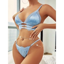 Hotflirt Zincirli Dantel Detaylı Büstiyer Takımı 8411 Mavi