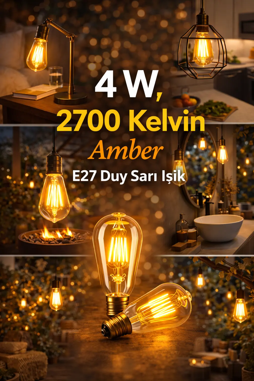 4 W A60 Led Filament Ampul E 27 Dekoratif Vintage Aydınlatma