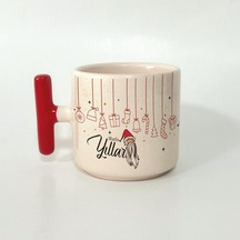 Mutlu Yıllar Asılı Yılbaşı Süsleri Baskılı Kırmızı Kulplu T Yılbaşı Kupası