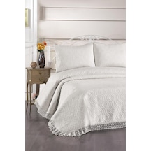 Zoya Dantelli Kapitoneli Ultrasonik Çift Kişilik Yatak Örtüsü Krem Krem