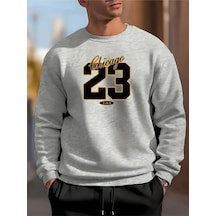 Erkek 23 Desenli Casual Yuvarlak Yaka Şık Sweatshirt Gri