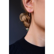 Papatya Silver 925 Ayar Gümüş Rose Kaplama Sevgi Kuşu Telli Küpe Tekli