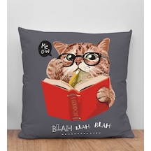 Bk Gift Kedi Tasarımlı Antrasit Kırlent Yastık, Arkadaşa Hediye, Ev Dekorasyonu, Ev Hediyesi-5
