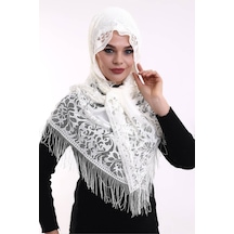 Narin Pamuk Tül Şal Açık Krem 60x160