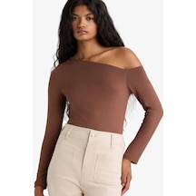 Defacto Slim Fit Dar Kesim Tek Omuzlu Uzun Kollu Tişört G0105ax25aubn318 Kahve