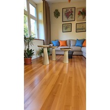 Modern Altın Varak Detaylı Doğal Ahşap Mantar Yan Sehpa 3 Lü Set