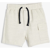 Koton Şort Cepli Beli Bağlamalı Cep Detaylı Pamuklu Ekru Çizgili 4smb40088tk Ekru