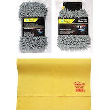 Spark 7040 Oto Yıkama Süngeri & Spark 7050 Temizlik Eldiveni & Polikur 3224 Güderi Bez 3'lü Set