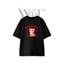 Thewert Rage Kitten 1 Tasarım Baskılı Ünisex Siyah Oversize T-shirt