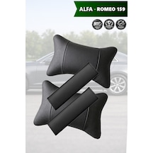 Alfa Romeo 159 Uyumlu Siyah Deri Kemer Koruyucu Set Deri Yastık Lüks