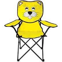 Katlanabilir Çocuk Kamp Sandalyesi Sarı Kedi Figürlü Taşıma Çanta Sarı
