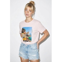 Shade Kadın Pamuk Italy Temalı Baskılı  Tasarım T-shirt 1008 60282054 - Toz Pembe L