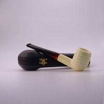 El Oyması Lületaşı Pipo 9mm Filtre Uyumlu Nokta Desenli Blok Meerschaum Klasik Model