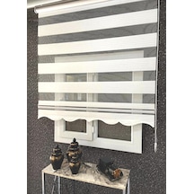 Beyaz Geniş Plise Zebra Stor Perde Etek Dilimli