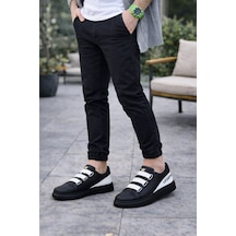 Onom Bağcıksız 3 Bantlı Lastikli Legend Cilt Erkek Günlük Sneaker Ayakkabı Cst - Siyah/beyaz
