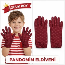 Çocuk Boy Pandomim Eldiveni Beyaz Puantiyeli Bordo Renk Gösteri E
