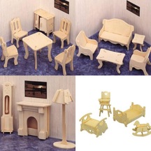 3D 97 Parça Ahşap Boyalanabilir Mobilya Maketi 4'Lü Set