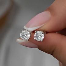 Kenpazar Gümüş 4 Mm Beyaz Zirkon Tek Taş Kadın Küpe