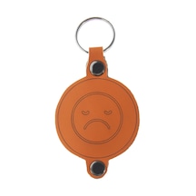 Doodle Desenli İsme Özel Deri Anahtarlık, Özel Gün Hediyesi, Sad Smiley Desenli Anahtarlık