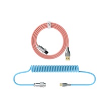 Geeksen Mekanik Klavye İçin Usb-c Bükümlü Kablo - Metal Konnektörlü, Tpe Malzeme, Pembe+mavi