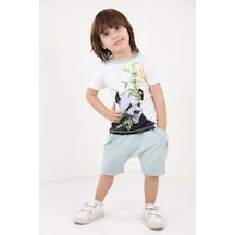 Toontoy Kids Toontoy Erkek Bebek Panda Baskılı Şortlu Takım Ekru