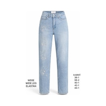 Miss Poem Kadın Açık Mavi Taşlı Yüksek Bel Wide Leg Jean Pantolon A.mavi