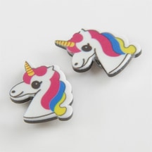 Unicorn - 69 - Mıknatıslı Plastik Çocuk - Edntrend - Küpesi Beyaz