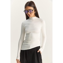 Shade Kadın Soft Touch Yarım Balıkçı Yaka Büzgülü Basic Blüz 1014 60283889 - Beyaz