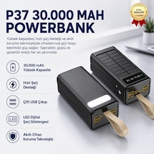P37 30000 Mah Güneş Enerjili Powerbank, Hızlı Şarj, Çift Usb Çıkışlı, Suya Ve Darbelere Dayanıklı Taşınabilir Şarj Cihazı-1462 BEYAZ