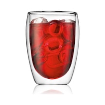 Çift Cidarlı Su Ve Meşrubat Bardağı, Borosilikat Cam Şeffaf Cam Bardak 350 Ml - 1 Adet - 12772 Açık Kırmızı