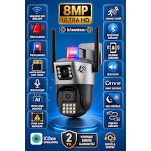 8mp Wifi 2 Kameralı Siren Alarmlı Uyarı Işıklı Gece Görüşlü Adaptörlü Güvenlik Kamerası
