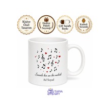 Kişiye Özel Nota Ve Kalp Desenli Kupa Bardak İsimli Hediye Beyaz / Çok Renkli