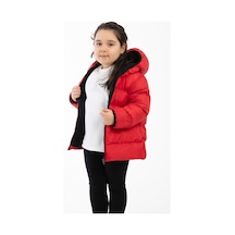 Spor Kız Çocuk Polarlı Kapüşonlu Su Geçirmez Rüzgara Dayanıklı Şişme Kışlık Mont & Kaban-213 Kırmızı