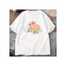 Tarzsokak Capybara Kullanımı Bilgisayar Tshirt Erkekler Komik Gevşek Pamuklu Üst Giyim Rahat Yaz Giysil Beyaz