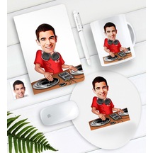 Kişiye Özel Bay Dj Karikatürlü Defter Kalem Kupa Mouse Pad Seti
