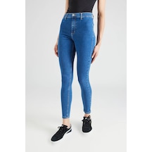 Mid Blue Yüksek Bel Skinny Fit Jean Likralı Cepsiz Tayt Pantolon Çok Renkli