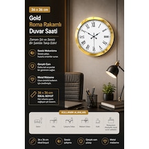 36 Cm Gold Metal Roma Rakamlı Duvar Saati