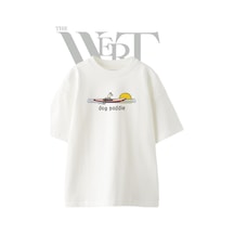 Thewert Dog Paddle Tasarım Baskılı Ünisex Beyaz Oversize T-shirt