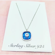Oriental Kuyumculuk Jewellery Taşlı Kare Göz Nazarlık Gümüş Kolye Mavi