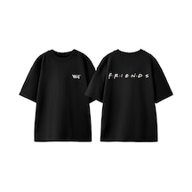 Thewert Friends Dizi 2 Tasarım Sırt Baskılı Pamuk Siyah Oversize T-shirt