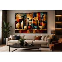 Sanat Kübizm Modern Soyut Vazo Tasarımı Kanvas Tablo, 70 X 100 Cm, Kahverengi, Ofis Ve Salon Dekorasyonu -