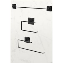 Karteya Yapışkanlı Siyah Uzun Havluluk Rulo Havluluk Peçetelik Wc Kağıtlık 3'lü Pratik Banyo Mutfak Set Siyah
