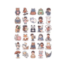 30 Adet Chibi Karakter Sticker Seti - Laptop Defter Ajanda İçin Sevimli Tasarım Çok Renkli