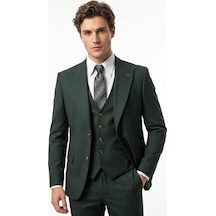 Hermose Sartorial Zümrüt Yeşili Çizgili Yelekli Takım Elbise Yeşil