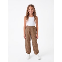 Onloox Kız Çocuk Kahverengi Kız Çocuk Kahverengi Paraşüt Dokuma Lastikli Paça Regular Cepli Jogger Pantolon 6-9 Yaş
