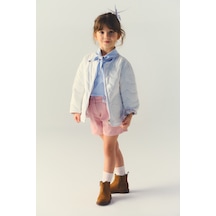 Kız Bebek Yuvarlak Yaka Çift Taraflı Beyaz Mont 7274476