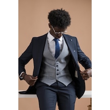 Carutte Slimfit Sivri Yaka Çift Pileli Dokulu Kumaş Yelek Kombinli Takım Elbise 001