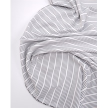 Beyaz Üzeri Siyah Çizgili İnce Pamuk Karışımlı Dokuma Kumaş Gömleklik & Elbiselik 150x200cm-12833 Beyaz,siyah