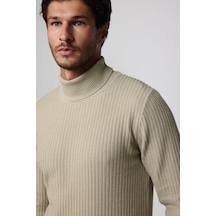 Tudors Slim Fit Tam Boğazlı Tüylenme Yapmayan Taş Rengi Erkek Kazak-29515 Taş - Ekru